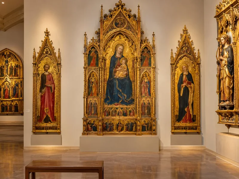 Altartafeln mit Goldgrund, die in einem Saal der Galleria dell’Accademia ausgestellt sind