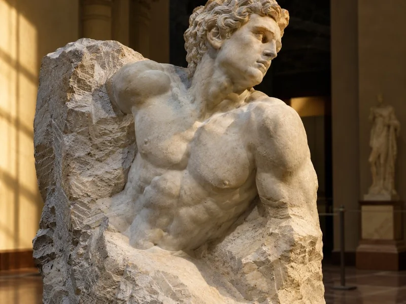 I Prigioni non finiti di Michelangelo lungo la galleria che porta alla Tribuna del David